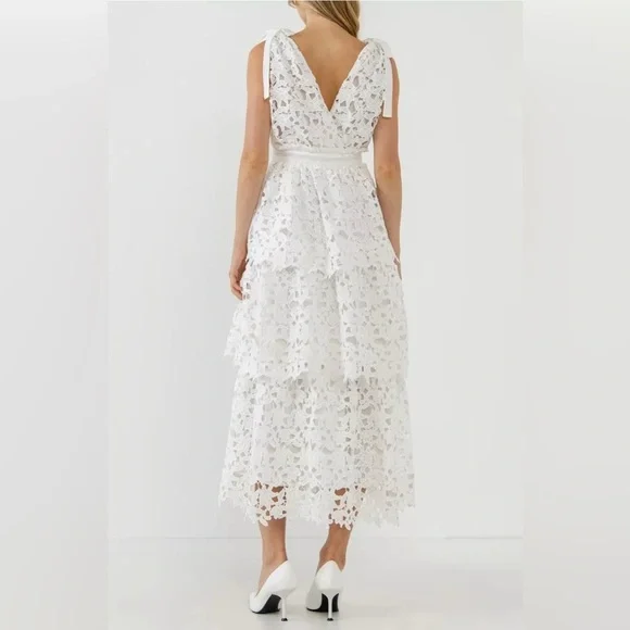 Endless Rose White Lace Midi Tiered Dress Size Large L NWOT Revolve - Picture 3 of 9